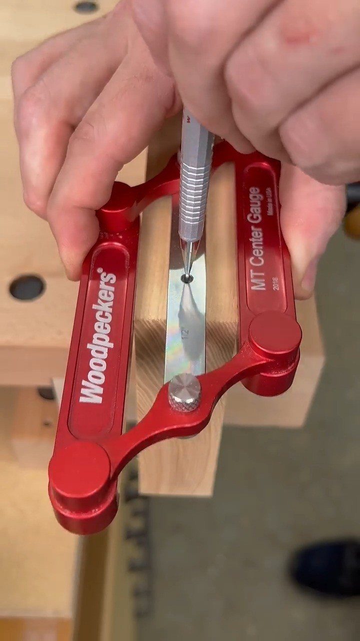Carpenter Tools with Name: 7 Basics for Every Toolbox 6 Red Woodpeckers MT Center Gauge tool marking a wooden block with a pencil