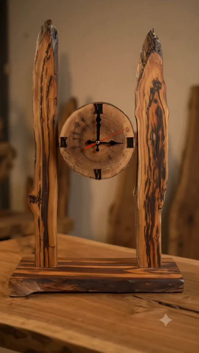 14 DIY Home Decor Wood Ideas for Every Room in the House 9 Wooden slab clock with Roman numerals suspended between two natural wood pillars.
